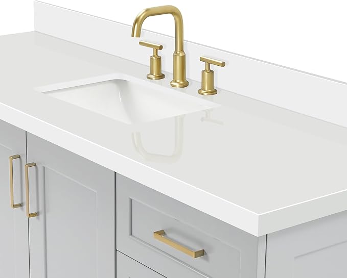 ARIEL Taylor 67" Grey Bathroom Vanity, 1.5" Edge Pure White Quartz Countertop & - Image 7