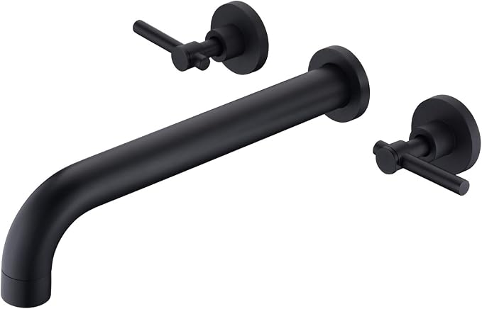 Wall Mount Tub Filler Matte Black Tub Faucet High Flow Two Handles Solid Brass by SUMERAINFAUCETS