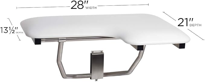 Seachrome Lift-Assist Shower Seat, L-Shaped Left-Hand, Wall Mount, Padded White - Image 2