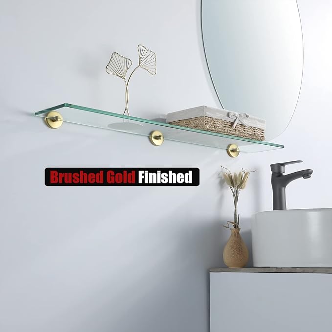 JQK Bathroom Glass Shelf Gold, Tempered Glass Shower Storage 30 by 5 inches - Image 4