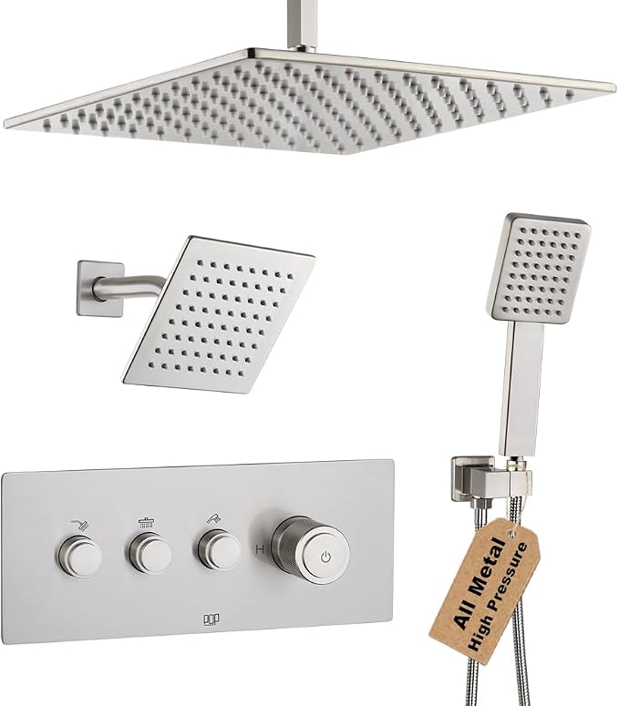POP SANITARYWARE Shower Faucet Set Brushed Nickel Bathroom Rainfall Shower by POPSANITARYWARE
