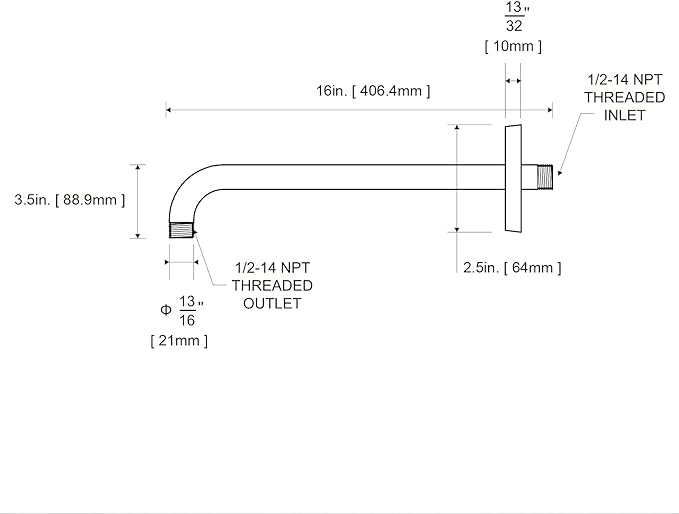 OFFO Shower Arm with Flange, 16 in Brushed Nickel Wall Mount Replacement Angle - Image 7