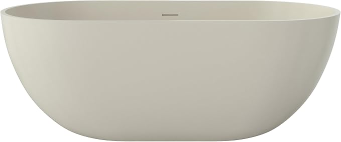 Premium 59" Warm Grey Solid Surface Free Standing Bathtub, Upgraded Oval Resin by HIGEINE