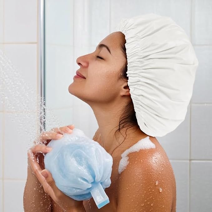 Reusable Shower Cap for Women, Large Waterproof Shower Essentials Bonnet - Image 4