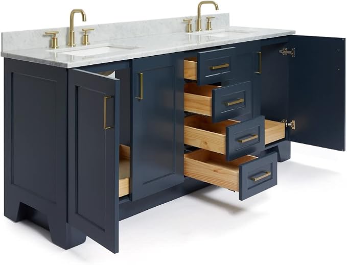 ARIEL 73" Midnight Blue Double Bathroom Vanity, Italian Carrara Marble - Image 4