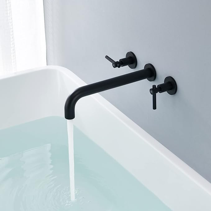 Wall Mount Tub Filler Black Tub Faucet Brass Bathroom Bathtub Faucets - Image 3