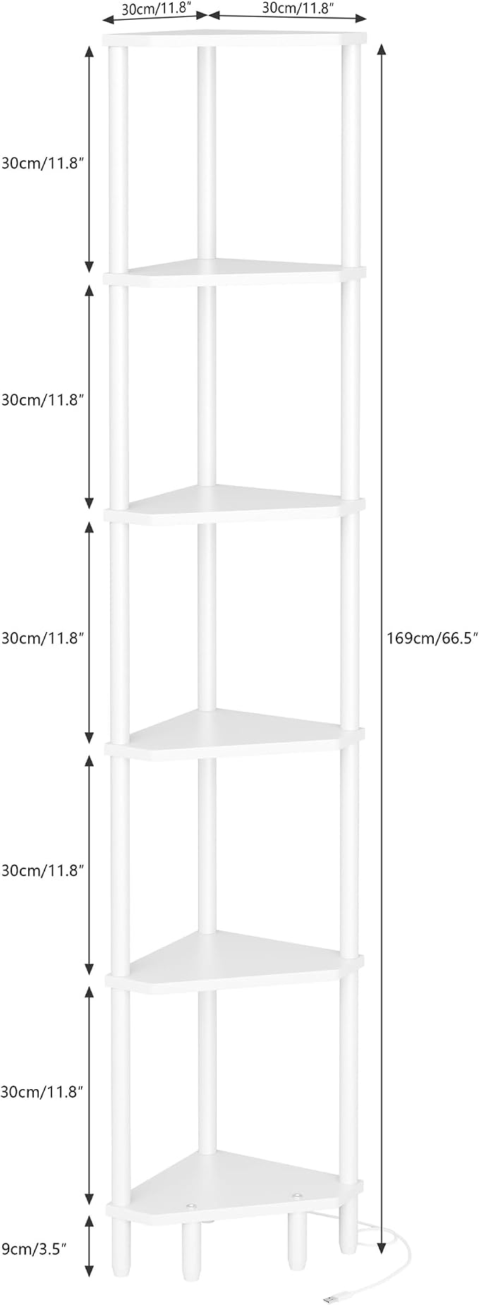 6 Tier Corner Shelf with LED Light, 66.5'' Tall Standing Shelf, Narrow Display - Image 3
