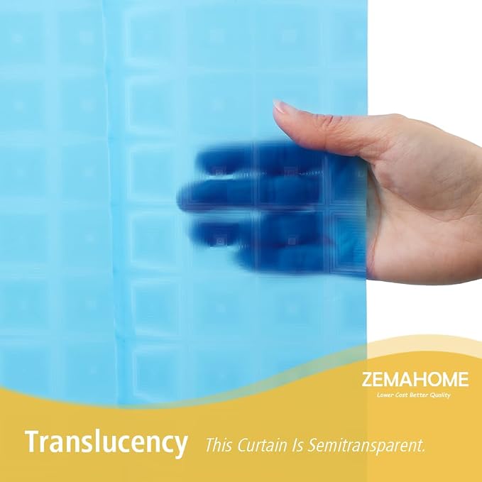 ZEMAHOMEEVA 3D Blue Geometric Plastic Shower Curtain Liner - Image 3