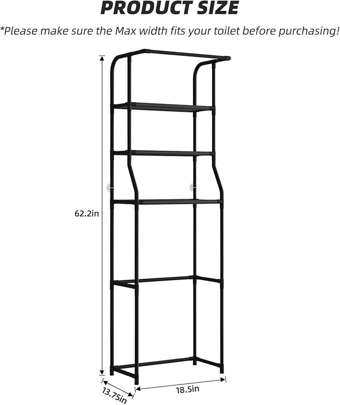 Over The Toilet Storage Shelf, 3-Tier Freestanding Bathroom Organizer - Image 2