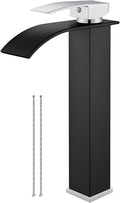 Airuida Tall Waterfall Spout Bathroom Faucet Matte Black&Chrome Polish Single by Airuida