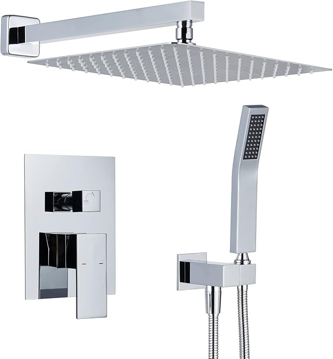 Rain Shower System 12 Inches Shower Combo Set Chrome Wall Mount Faucet Bathroom by ArtiquaSanitaryWare