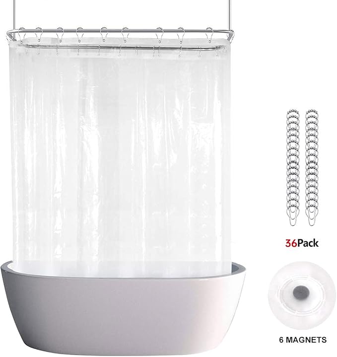 Clawfoot Tub Shower Curtain 180x70 Inch Clear Liner All Warp Around Extra Wide - Image 2