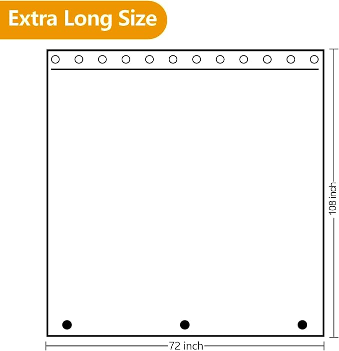 Extra Tall Waterproof Fabric Shower Curtain Liner 108 Inch Length, Washable - Image 7