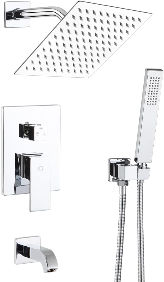 POP SANITARYWARE All Metal Shower Tub Faucet Set Chrome Bathroom 8 Inch Shower by POPSANITARYWARE