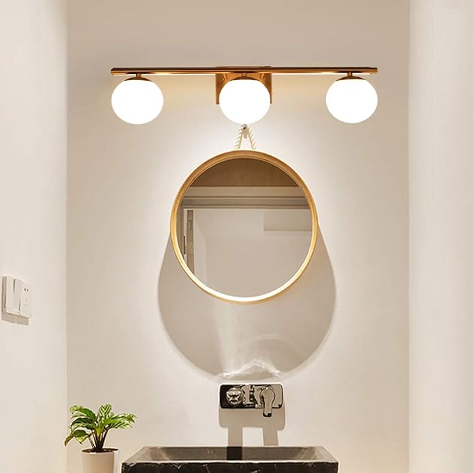 New Bathroom Vanity Light Fixtures 3 Lights Brushed Brass Glass Shade Modern by Enjoyyourhealthylife