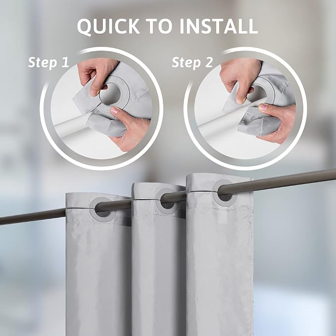 Furlinic Extra Long No Hook Shower Curtain 96 Length, Soft Fabric Bathroom - Image 2