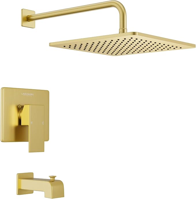 Lava Odoro 12-inch Square Bathtub and Shower Faucet Set Brushed Gold, Shower by LavaOdoro