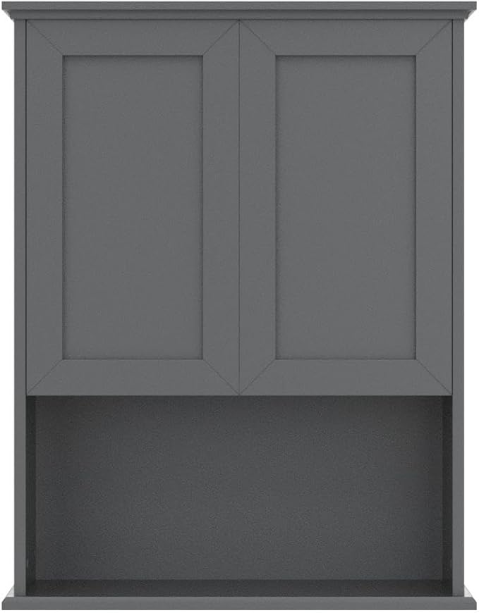 Grey Cabinet Wall Mounted with 2 Doors, Wooden Medicine Cabinet with Adjustable - Image 5