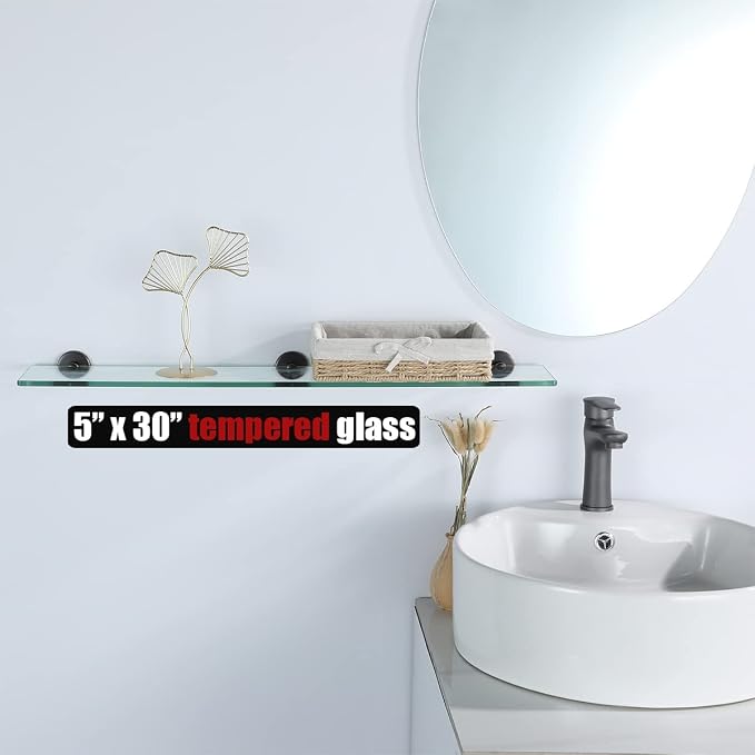 JQK Bathroom Glass Shelf Oil Rubbed Bronze, Tempered Glass Shower Storage 30 by - Image 4
