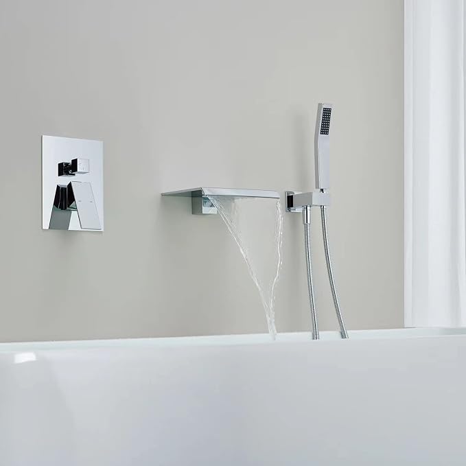 Wall Mount Tub Filler Waterfall Tub Faucet Chrome Bathtub Faucet Brass Single - Image 5