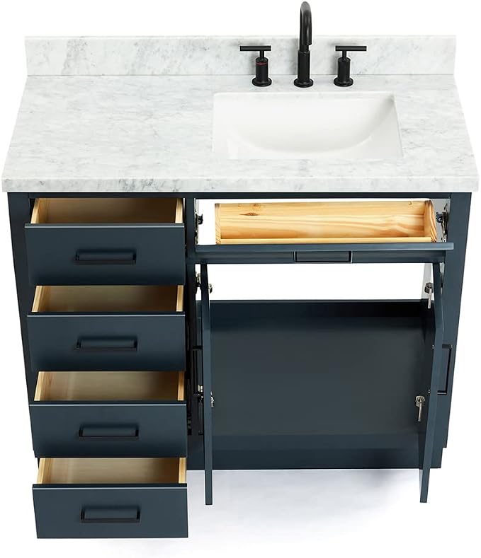 ARIEL Hepburn 43 Inch Single Bathroom Vanity in Midnight Blue, 1.5 Edge Italian - Image 5