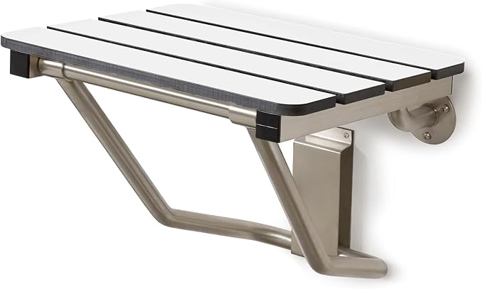 32" x 15" Phenolic White 3” Slats Folding Wall Mount Shower Seat Bench - Image 7