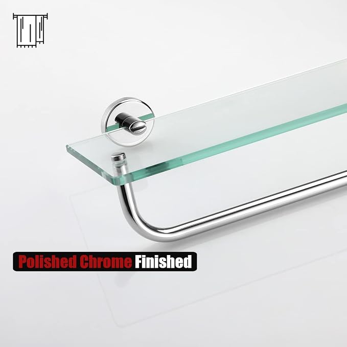 JQK Bathroom Glass Shelf Polished Chome, Shelf - Image 6