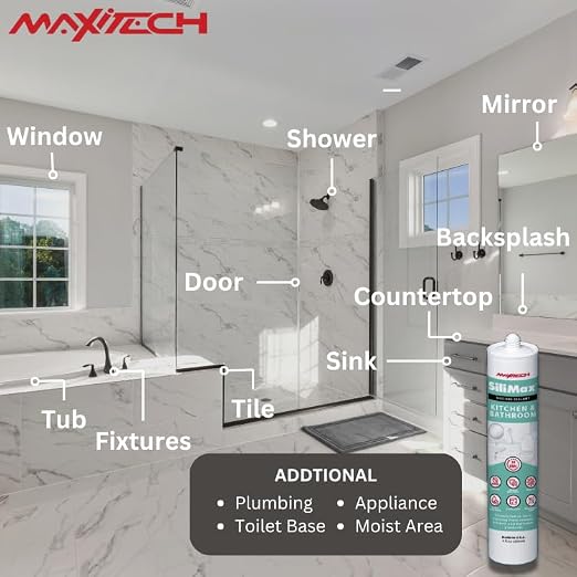 Kitchen & Bathroom Silicone Caulk – 100% Clear Silicone Sealant Waterproof - Image 3