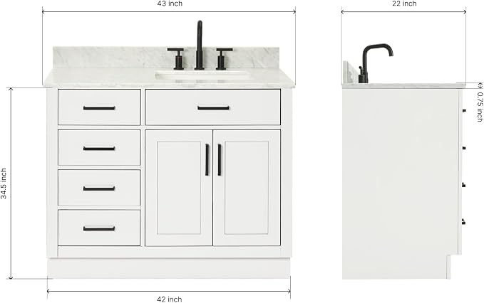 ARIEL Hepburn 43 Inch Single Sink Bathroom Vanity in White, Italian Carrara - Image 2