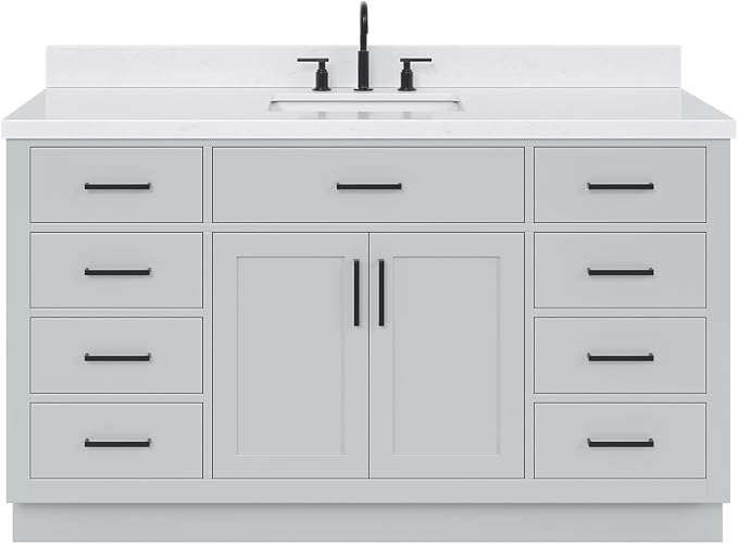 ARIEL Hepburn 66" Grey Bathroom Vanity, 1.5" Edge Carrara Quartz Countertop & - Image 3