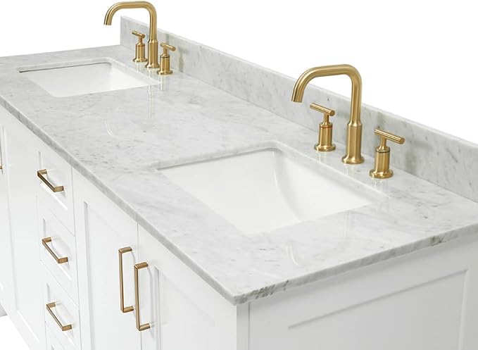 ARIEL 73" White Double Bathroom Vanity Italian Carrara Marble Countertop & - Image 5
