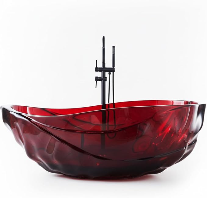 Cpingao 67" Resin Translucent Freestanding Bathtub, Modern Oval Stand Alone Tubs by Cpingao