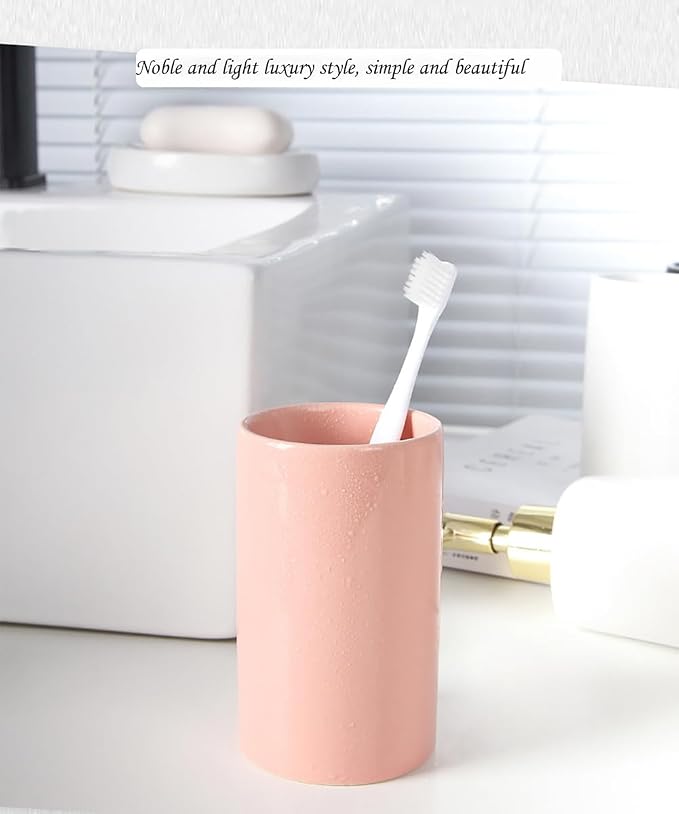 Pink Toothbrush Holder, Ceramic Bathroom Tumbler Cups, Toothbrush Cup, Bathroom - Image 2