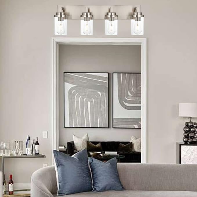 MELUCEE 4 Lights Vanity Light Brushed Nickel Modern Bathroom Lighting Fixtures - Image 7