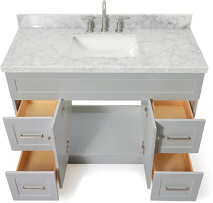 ARIEL 49" Grey Bathroom Vanity 1.5" Edge Italian Carrara Marble Countertop & - Image 5