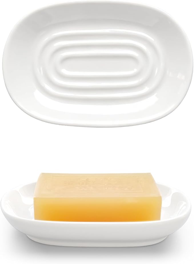 Ceramic Soap Dish for Bath Sink- Modern White Bar Soap Holder for Shower by Aenfaiy