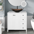 32" White Bathroom Vanity with Marble Texture Top and 4 Drawers, Modern by Solidee