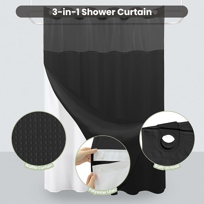 Inhousolu No Hook Shower Curtain - Image 2