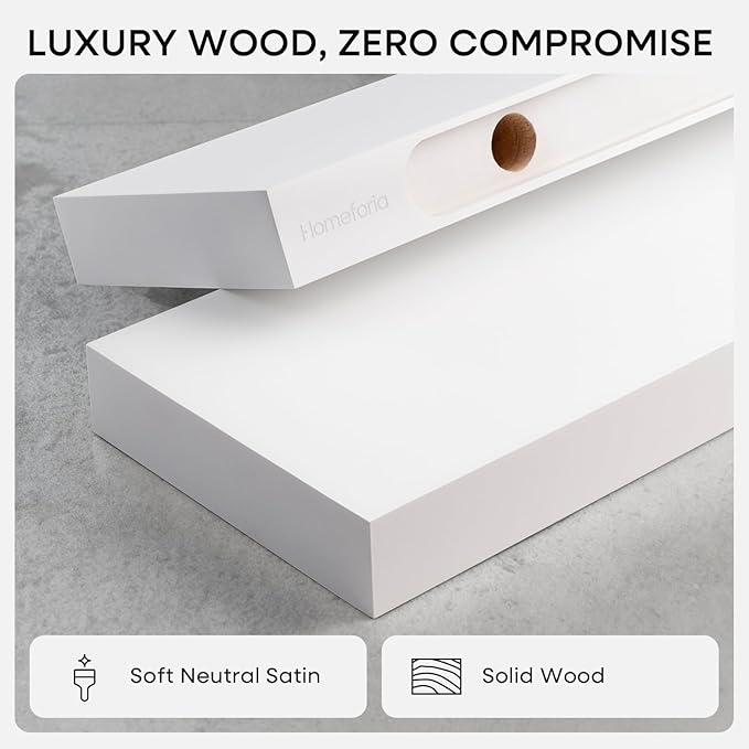 Homeforia White Floating Shelves 42 inch, High End Solid Real Wood 42inch - Image 3