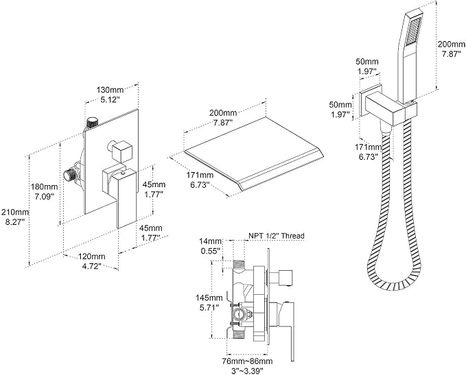 Wall Mount Tub Filler Waterfall Tub Faucet Oil Rubbed Bronze Bathtub Faucet - Image 2