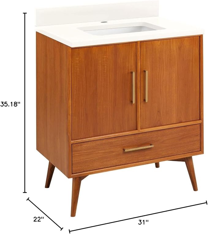 Signature Hardware 953363-30-RUMB-1 Novak 30" Freestanding Teak Single Basin - Image 2