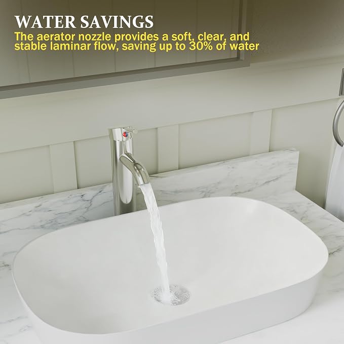 Brushed Nickel Bathroom Faucets, Vessel Sink Faucet Single Hole Single Handle - Image 6
