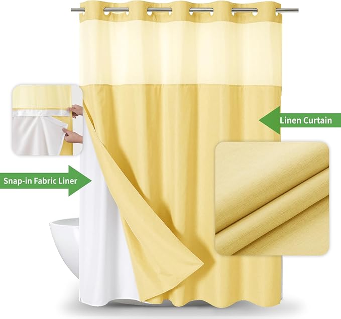 Long No Hooks Needed Linen Textured Shower Curtain - Image 2
