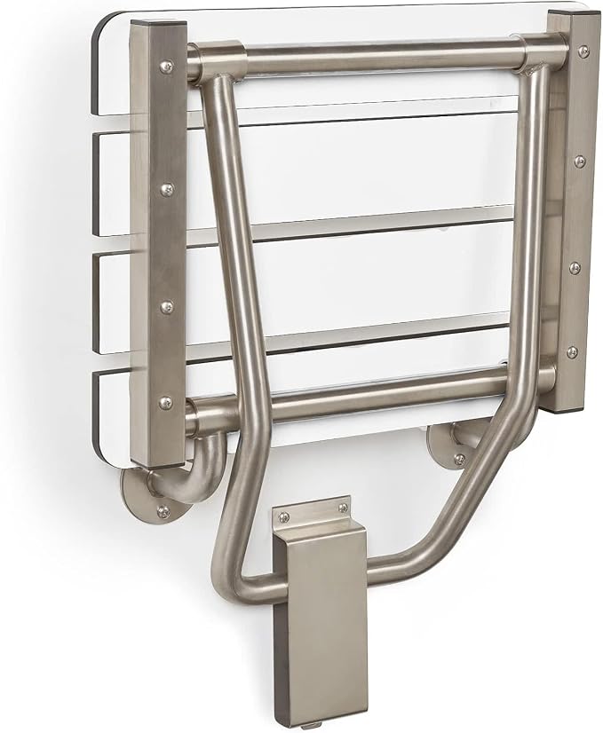 32" x 15" Phenolic White 3” Slats Folding Wall Mount Shower Seat Bench - Image 4