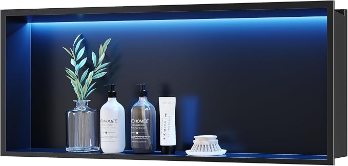 RGB LED Light Shower Niche, Matte Black 30X12 in Stainless Steel Wall Niche by Unknown