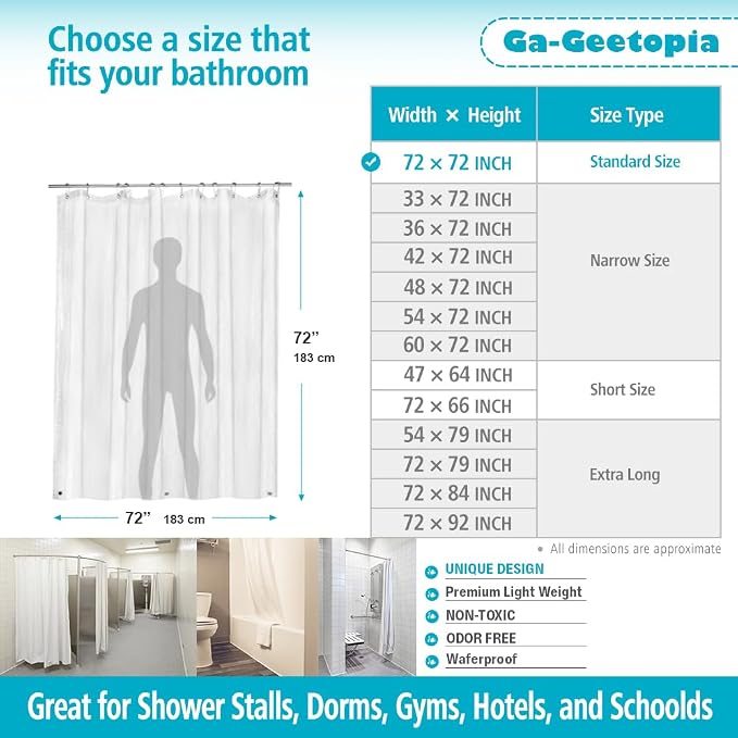 Ga-Geetopia Thin 3D EVA Shower Curtain Liner Water Cube, 72x72 Premium Light - Image 4