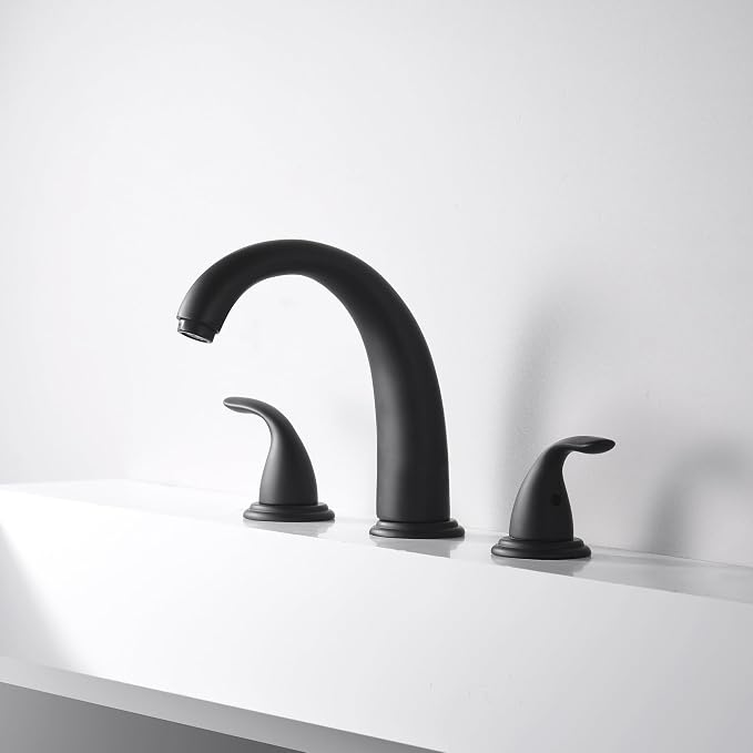 SUMERAIN Matte Black 3 Hole Deck Mounted Widespread Roman Tub Faucet Set - Image 4