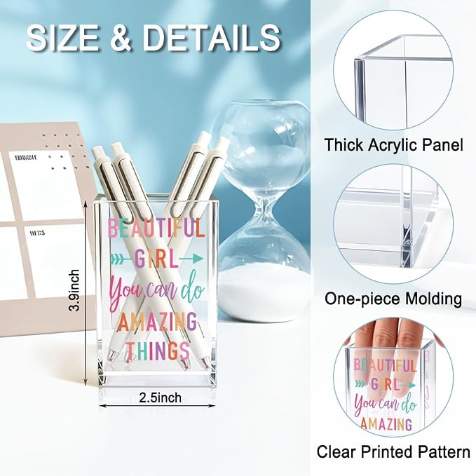 Beautiful Girl You Can Do Amazing Things Acrylic Cosmetic Holder, Inspirational - Image 2
