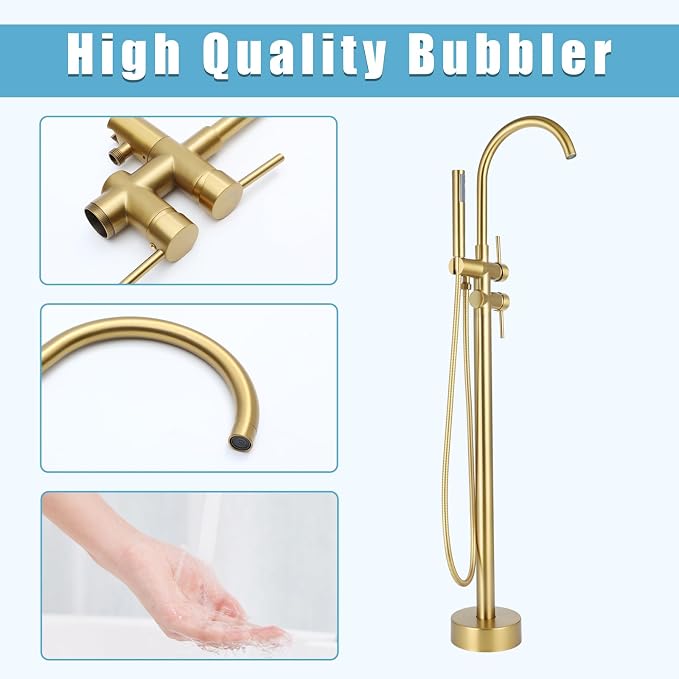 Floor Mount Bathtub Faucet，Freestanding Tub Faucet ，High Flow Dual Function 360 - Image 3