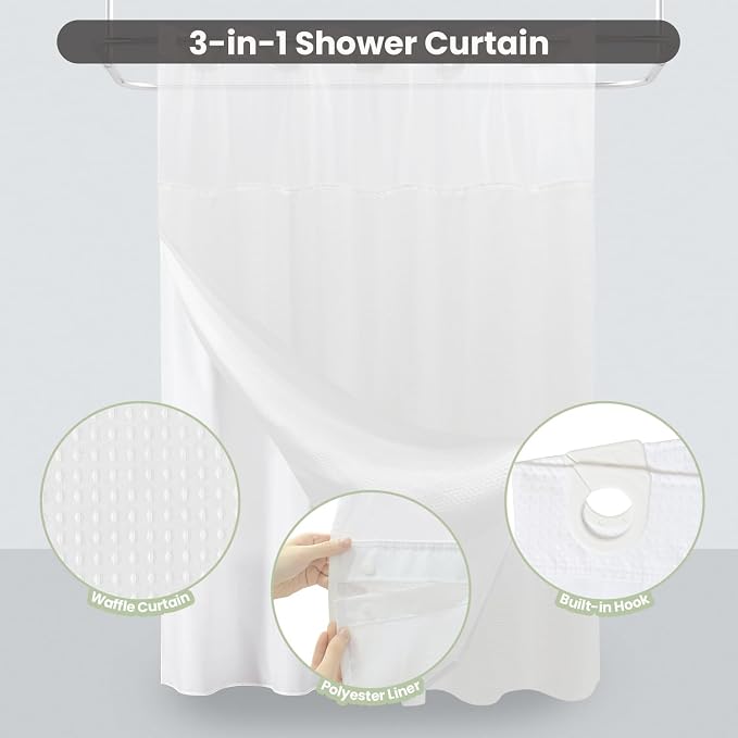 Inhousolu Extra Long No Hook Shower Curtain - Image 2